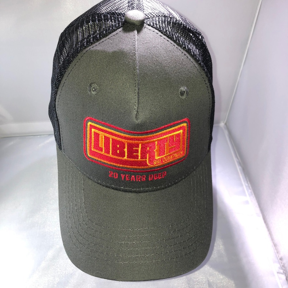 Liberty Ski Company 20 Years Deep Trucker Hat Olive Green Black Snapback Cap